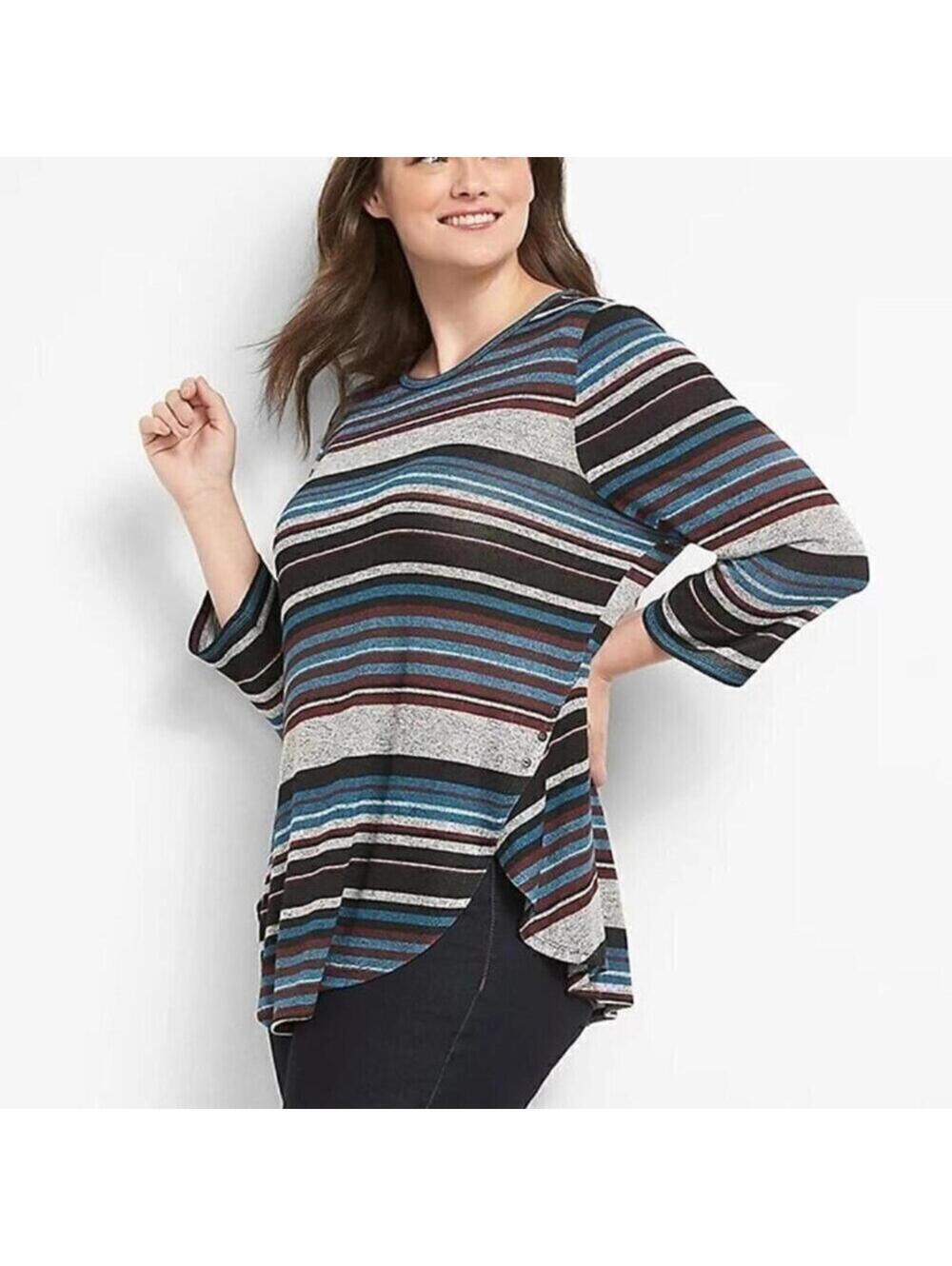 Lane Bryant Stripe Knit Tunic Top 10 / 12 NWT Tulip Curved Hem 3/4 Sleeve NEW